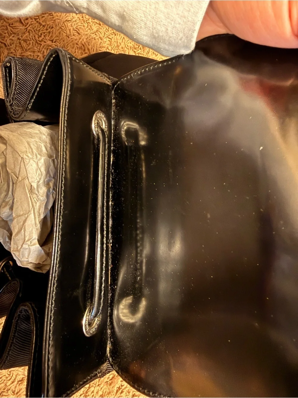 Gucci Black Nylon Backpack with Bamboo Handle and Pocket Accents
